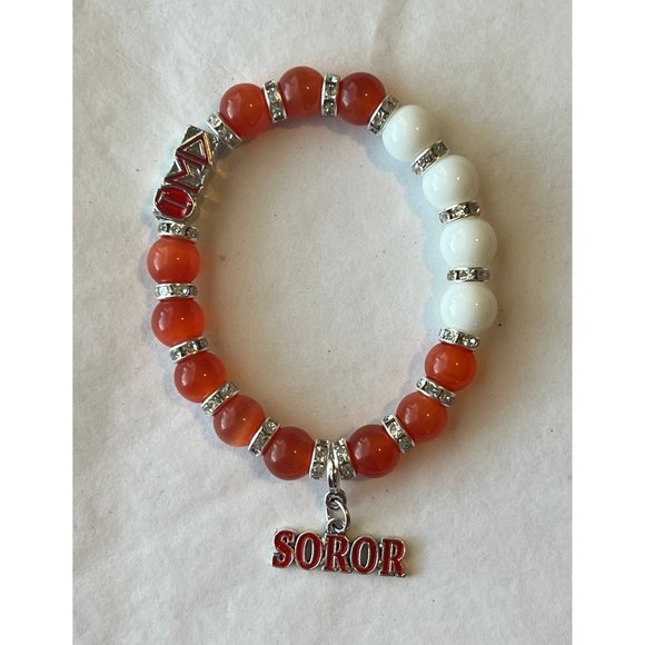 Delta Sigma Theta Bling Natural Agate Soror Charm Bracelet - Picture 8 of 11